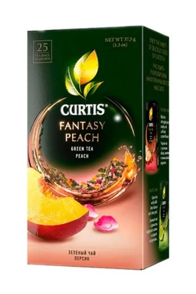 картинка Чай Curtis зеленый Фантазийный Персик с лемонграссом и лепестками роз пакетики 25х1,5 г 